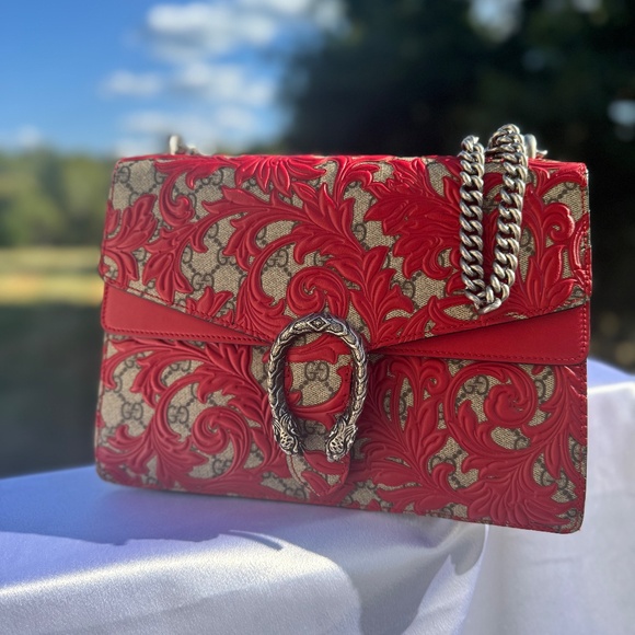 Gucci Dionysus GG Matelassé Shoulder Bag – Red Baroque Leather Appliqué - Picture 1 of 6
